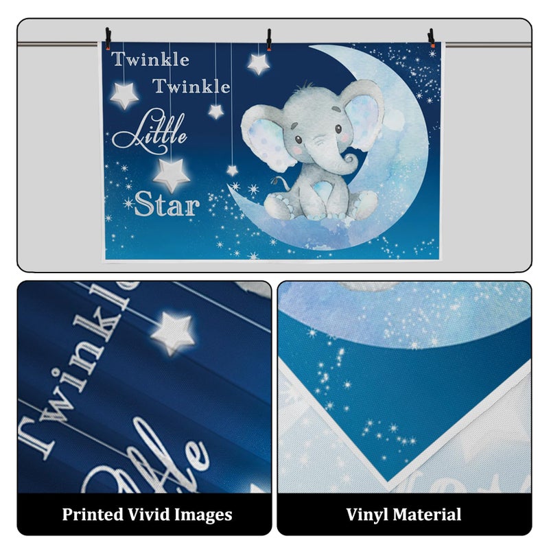 AOFOTO Twinkle Twinkle Little Star Backdrop Blue 6x4ft Baby Elephant Sitting on The Moon Dreamy Baby Shower Photo Booth Kids Newborn Birthday Party Photography Background Photo Studio Props Vinyl - Image 2